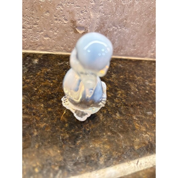 Fenton Art Glass Duck French White Opalescent to Clear Glass Etched Logo EUC - Picture 6 of 8